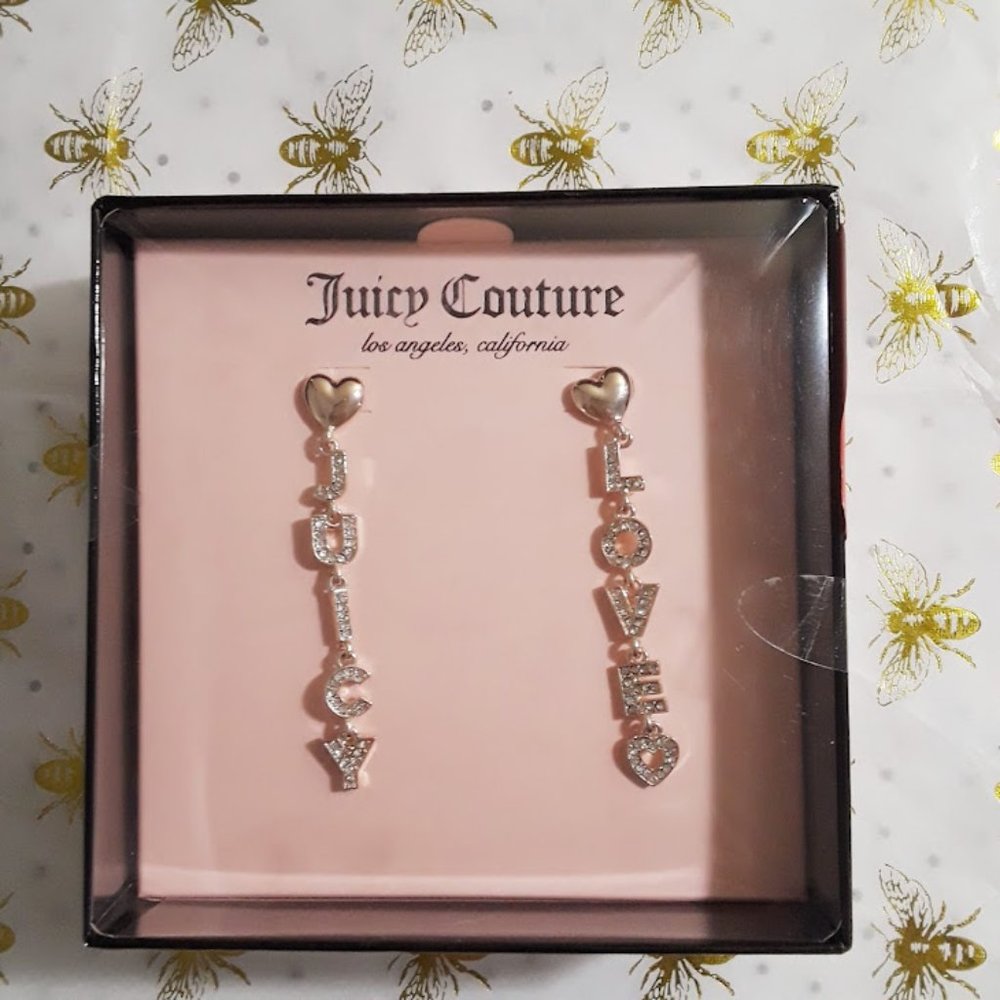 Juicy Couture Gold Tone Logo Drop Earrings